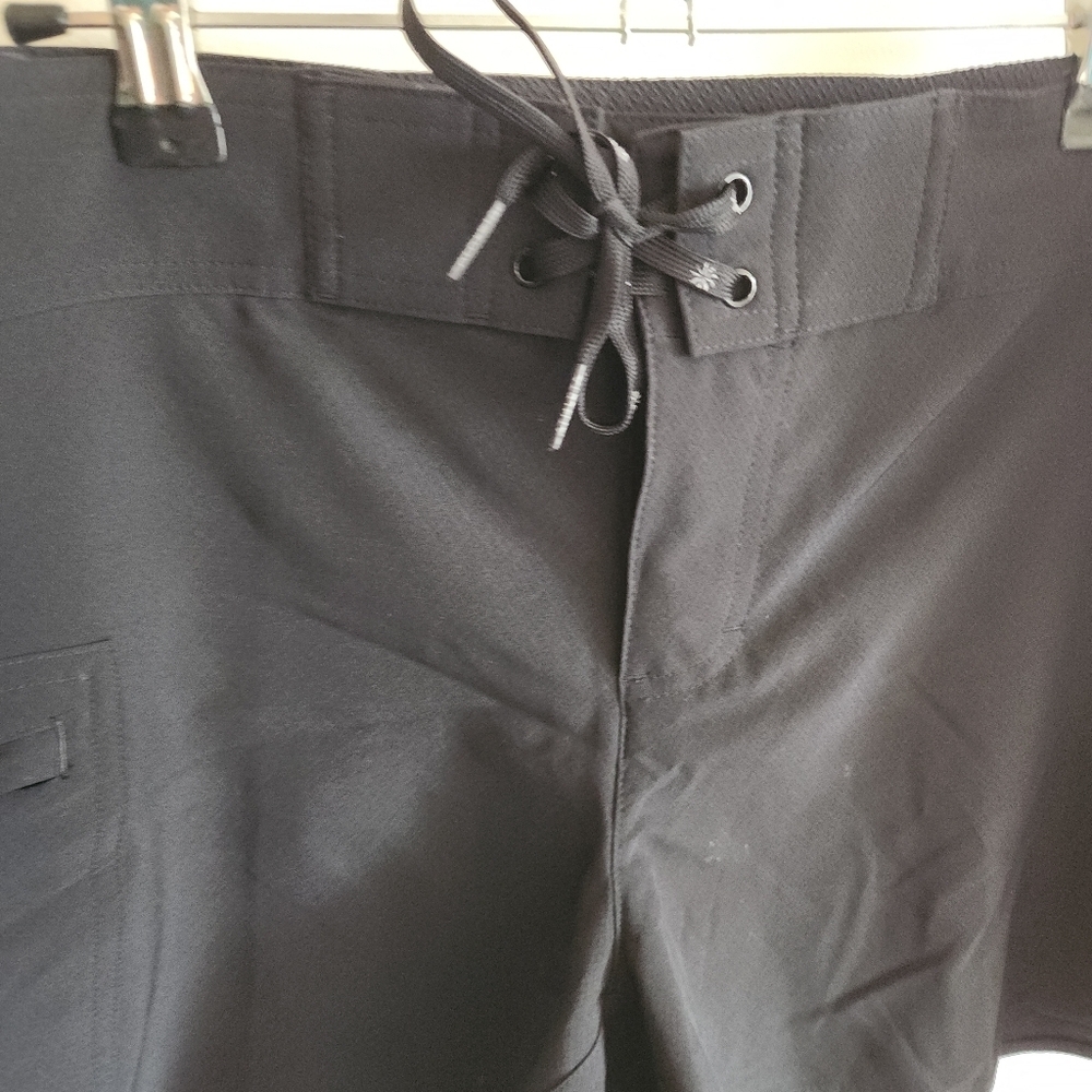 Athleta Swim Board Shorts Trunks Lace-Up Waist Black Zip Pockets Xl 14 - Picture 3 of 10